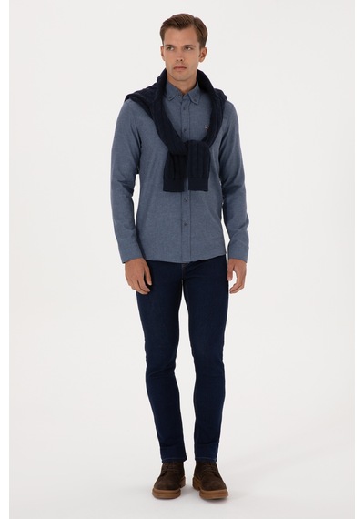 U.S. Polo Assn. Erkek İndigo Uzun Kollu Basic Gömlek 50307686-VR028 U.S. Polo Assn. Erkek İndigo Uzun Kollu Basic Gömlek 50307686-VR028