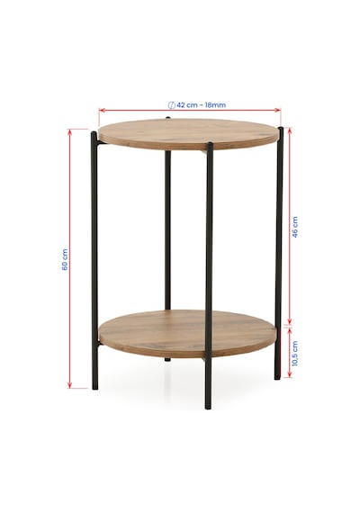 Sehpol Yuvarlak Tablalı İki Raflı Sehpa Q42x60 Cm Antrasit - Atlantik Çam