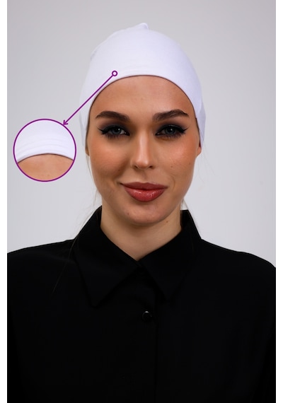 Loggia Kaymayan Silikonlu Dikişsiz Bone Beyaz - Kaymaz Kadın Tesettür Bağlamalı İç Bone Beyaz