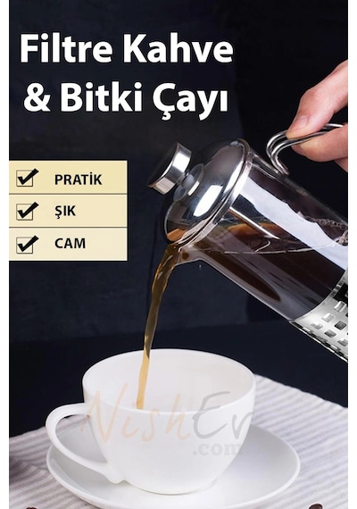 French Press - Filtre Kahve Ve Bitki Çayı Demliği 350 Ml Silver