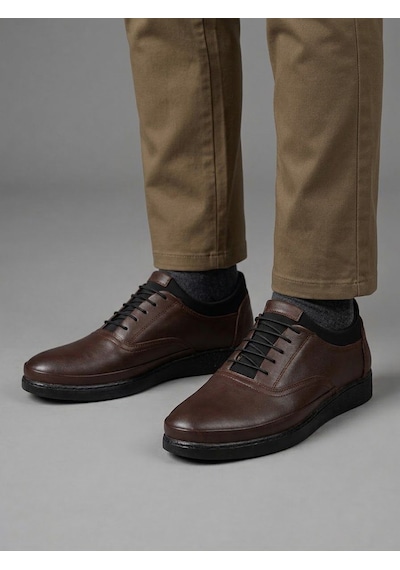 Beren Erkek Kahverengi Hakiki Deri İç Ortopedik Taban Bağcıklı Casual Günlük Sneaker Ayakkabı