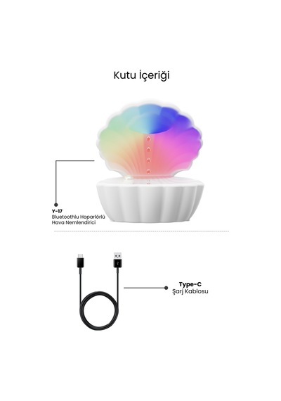 İstiridye Hava Nemlendirici Bluetooth Hoparlör & Geri Akışlı Su Damlama Sistemi