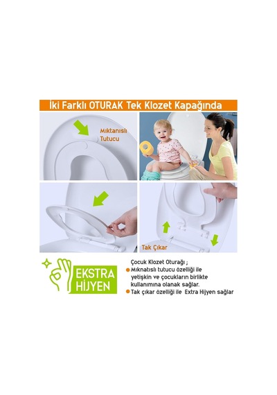 Aqua Bagno Junior D Çocuk Adaptörlü Klozet Kapağı Tak Çıkar Yavaş Kapanan Beyaz Pp Diğer