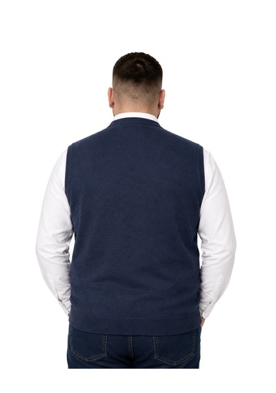 Battalmoda Erkek Büyük Beden Melanj Lacivert Cepli Triko Yelek 3xl-4xl-5xl-6xl