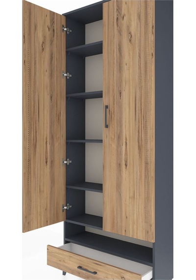 Arges Dolap 6 Raflı Tek Çekmeceli 2 Kapaklı 88x30x221 Antrasit-çam Antrasit Arges Dolap 6 Raflı Tek Çekmeceli 2 Kapaklı 88x30x221 Antrasit-çam Antrasit
