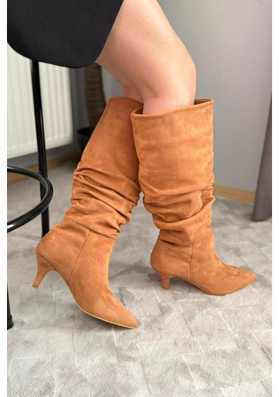 Asmi Shoes Kadın Oslo Topuklu Körüklü Şık Tarz Günlük Rahat Çizme Taba taba