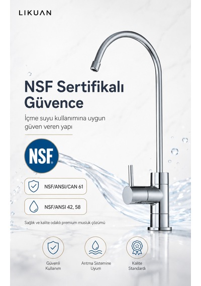 Premium Su Arıtma Musluğu Krom Tek Kollu Nsf Sertifikalı Ncps803cp Gümüş