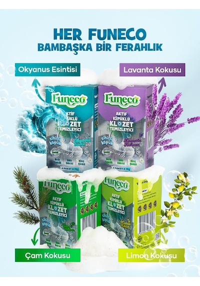 Funeco Klozet Tuvalet Wc Temizleyici, Aktif Köpüklü, 1 Kutu, 4 Paket 300g, Ekolojik Doğa Dostu, Çam