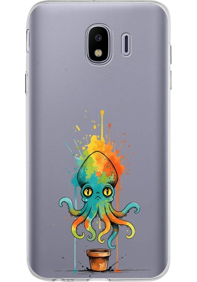 Samsung Galaxy J4 İle Uyumlu Splash Ahtapot Tasarımlı Şeffaf Silikon Kılıf Şeffaf
