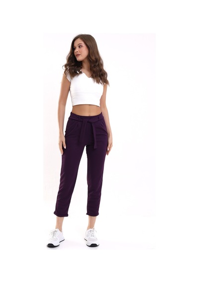 Winmoda34 Kadın Havuç Pantolon Beli Kemerli Mor