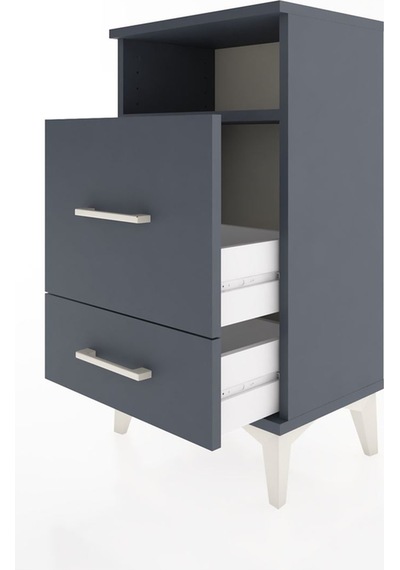 Arges Komodin Tek Raflı 2 Çekmeceli 44x30x80 Antrasit-antrasit Antrasit