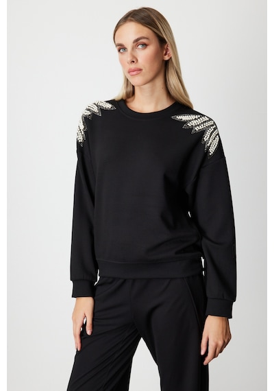 On Fashion On Omuzları İncili Sweat Lacivert