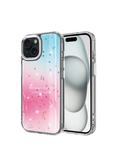 Apple Uyumlu iPhone 14 Kılıf Simli Desenli Parlak Zore Task Kapak Pembe