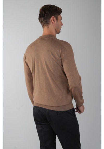 Bisse Camel Yün Yarım Balıkçı Yaka Fermuar Detaylı Jakarlı Triko Tr23k23208 D70