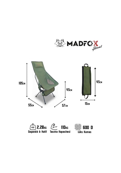 Madfox Airnest Ultra Katlanır Kamp Sandalyesi Yeşil