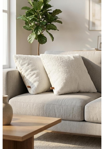 Teddy Puffy Kırlent Kılıfı 2'li 43x43 Beyaz Çok Renkli