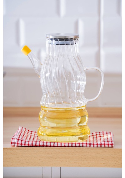 Acar Vera Metal Kapaklı Çizgili Cam Yağdanlık - 1000 Ml Şeffaf