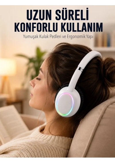 Northcity Beyaz Kablosuz Bluetooth Kulaklık Mikrofonlu Ergonomik Kulak Üstü Tasarım - Net Ses Ve Konfor