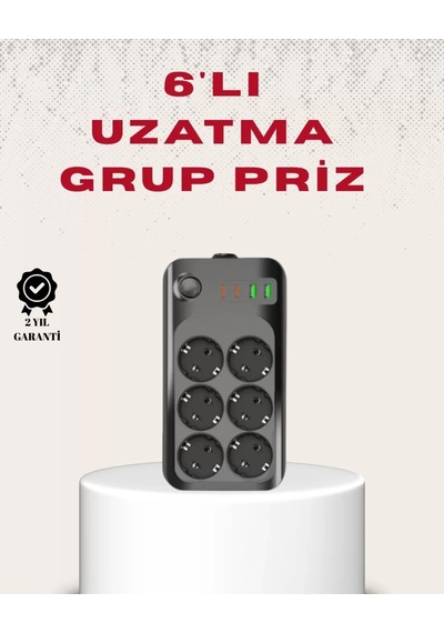 Home 6 Lı Grup Priz Termal Korumalı Usb Type-c Çoklu Priz 2 Metre Kablo Diğer