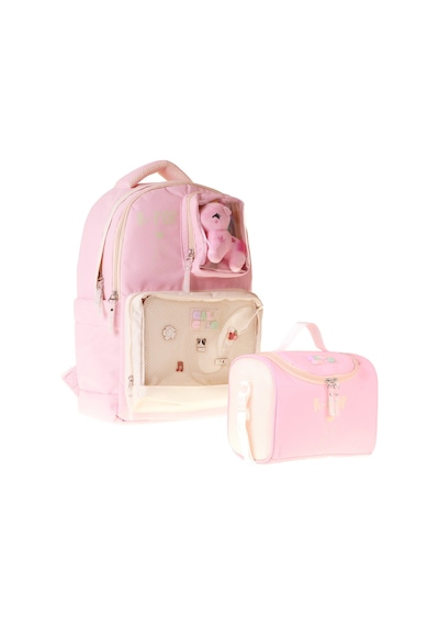 Calacilo Kız Çocuk İlkokul Sırt Çantası Ve Beslenme Seti - K-pop Pink Pembe Peluş Aksesuarlı Pembe Setcc-c4107b