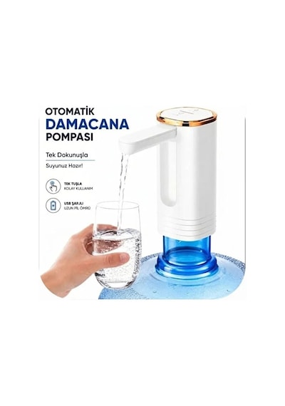 Şarjlı Taşınabilir Otomatik Damacana Su Pompası Katlanabılır Tasarım 800 Mah Bataryalı Beyaz