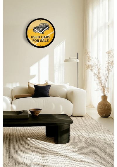 Klasik Araba Modern Duvar Saati - 25cm - Önü Camlı Siyah Kasa - Sessiz Mekanizma-jh0792 Siyah