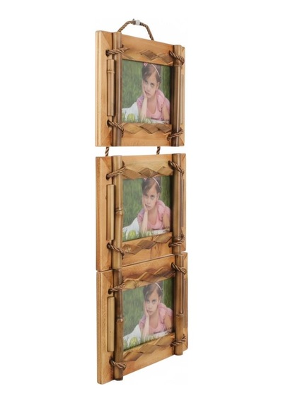 El Yapımı Doğal Ahşap 3 Lü Bambu Bamboo Fotoğraf Çerçevesi Dekoratif Ev Ofis Hediyesi Duvar Süsü - 6