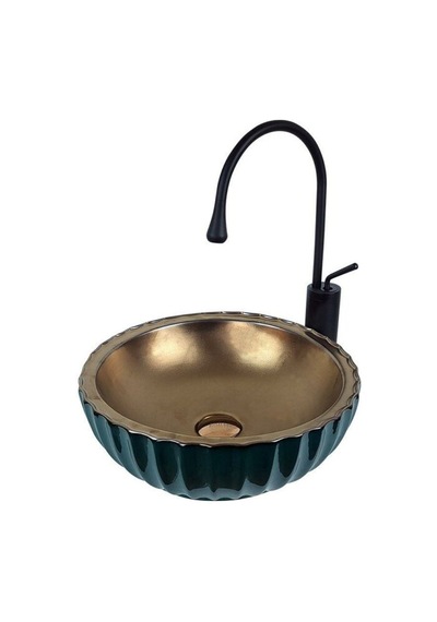 40 Cm Yeşil Bronz Tezgah Üstü Lavabo Renkli