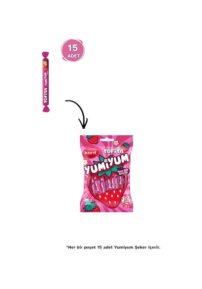 Kent Tofita Yumiyum Çilek Aromalı Şeker 100 G 24 Poşet