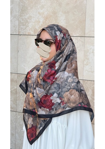 Qalortex Scarf Pamuklu Gonca Desen Eşarp - Siyah