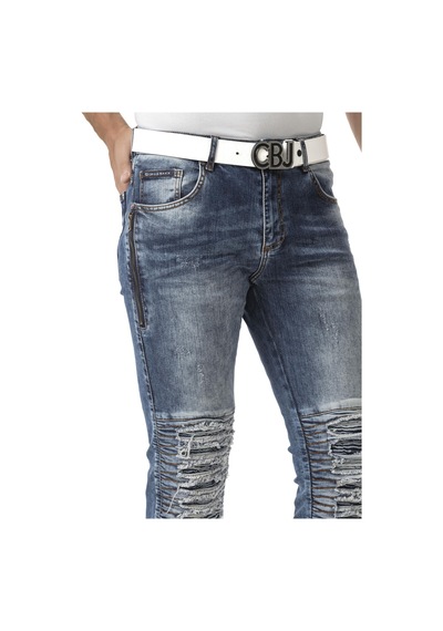 Erkek Slim Fit Mavi Yırtık Detaylı Jean Pantolon Cd898