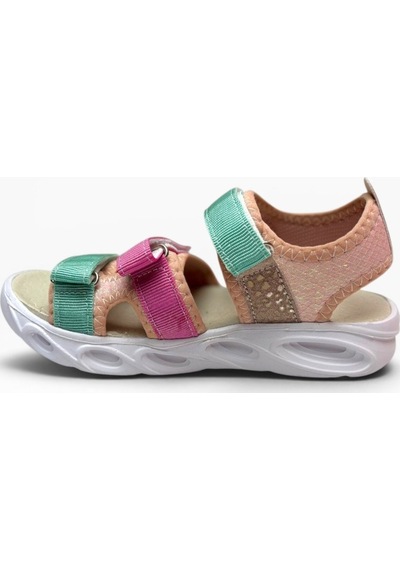 Arzen Bebe 231-26 3 Cırtlı Anatomik Kız Çocuk Sandalet Somon Yeşil Pembe 31-35