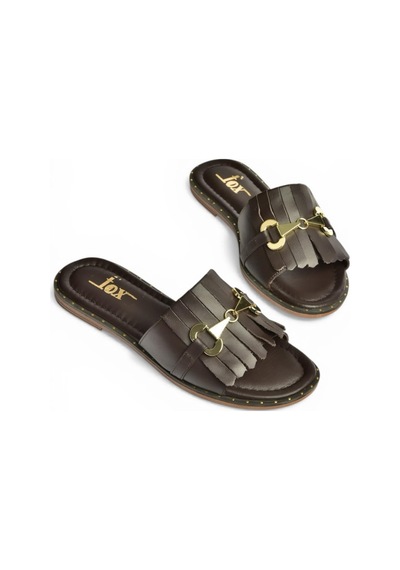 Fox Shoes Y291873003 Kahverengi Hakiki Deri Kadın Terlik