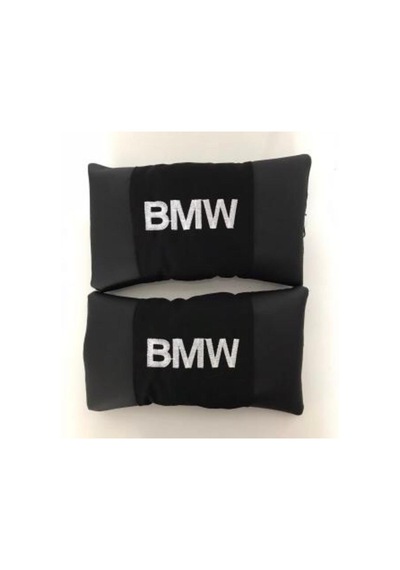 Bmw Nakışlı Deri 1 Çift Boyun Yastık Ve 1 Çift Kemer Pedi Siyah
