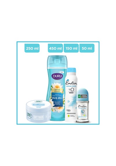 Emotion Ocean Fresh Kadın Sprey Deodorant 150 ML + Rol-On 50 ML + Arko Soft Touch Bakım Kremi 250 ML + Duru Lotus Çiçeği Duş Jeli 450 ML