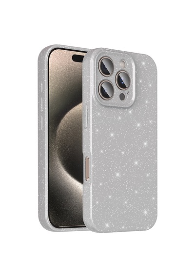 Zore Apple iPhone Uyumlu 16 Pro Max Kılıf Kamera Korumalı Simli Lüks Omsy Koton Kapak - Gümüş