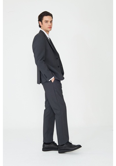Gri Modern Kesim Slim Fit Premium Takım Elbise Füme