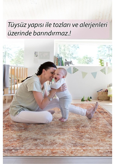 Foldy Eskitme Desenli Dokuma Taban Dekoratif Turuncu Halı Fl 25 Turuncu 3