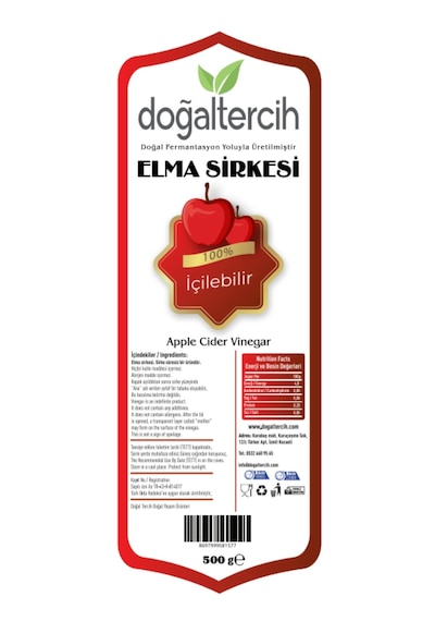 Doağltercih İçilebilir Doğal Fermantasyon Elma Sirkesi 500 Ml