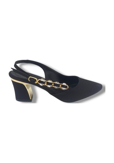 Desire 3104-26 Süet Yanı Taşlı Tokalı Nikelajlı Kalın Topuklu Kadın Ayakkabı Siyah