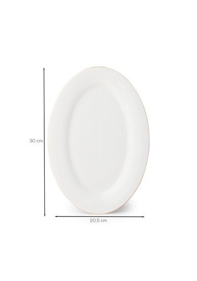 Porsima 4440 Gardenya Porselen Altın Fileli Kayık Tabak Seti - Oval Kahvaltılık Sunumluk Seti 30cm Beyaz