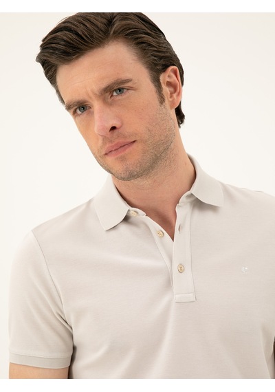 Açık Gri Slim Fit Polo Yaka Merserize T-shirt