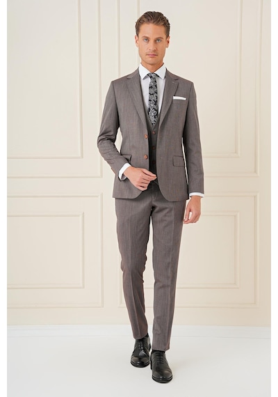 Efor Slim Fit Esnek Yelekli Klasik Vizon Takım Elbise Tk 897 Vizon