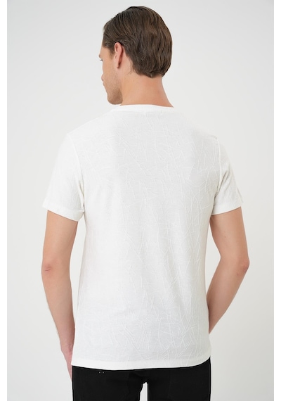 Efor Comfort Fit Bisiklet Yaka Kabartma Desenli Casual Ekru Tişört Ts 899 Ekru