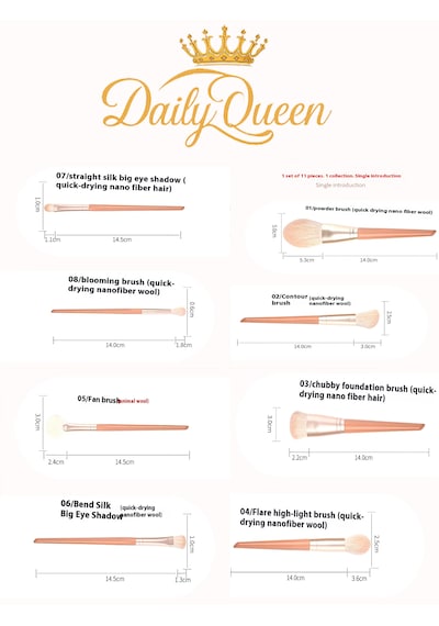 Daily Queen Yüksek Kalite 11 Li Şanpanmay Renk Makyaj Fırça Seti