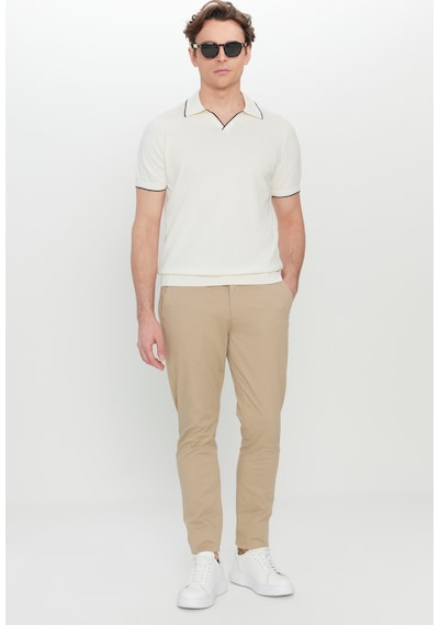 AC&Co / Altınyıldız Classics Erkek Ekru %100 Pamuk Standart Fit Normal Kesim Polo Yaka Triko Tişört Ekru