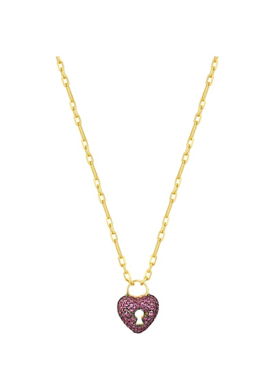 Pembe Taşlı Kilit Kalp Kolye Rose Gold