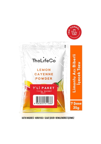 TheLifeCo Lemon Cayenne - Limonlu Acı Biberli İçecek Tozu 5 G x 7 Adet Saşe