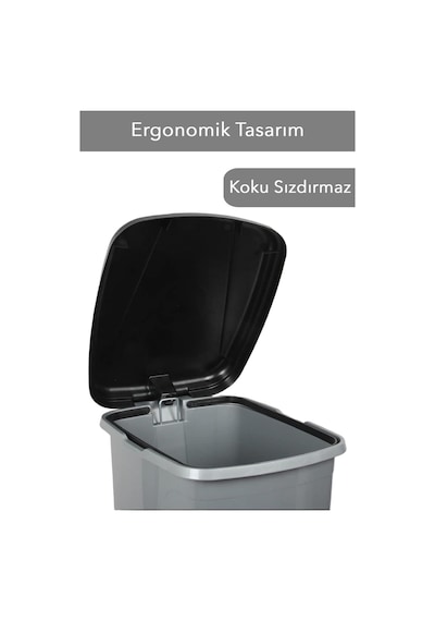 Pedallı Gri Banyo Mutfak Çöp Kovası Siyah Kapaklı Slim Pedallı Çöp Kovası 15 Litre Gri