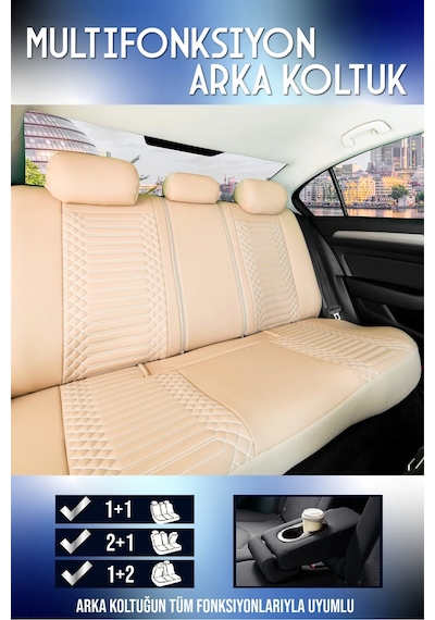 Mitsubishi Colt Lüx Full Deri Oto Koltuk Kılıfı Ön Arka Takım Exclusive Bej